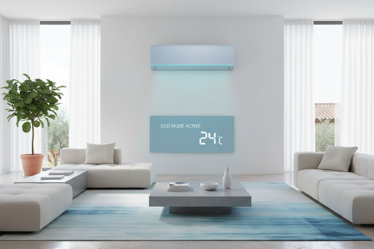 Climatizzatore inverter classe A installato in soggiorno moderno
